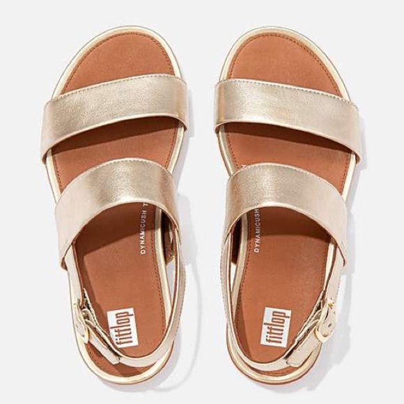 Fitflop metallic gold leather Gracie flat sandals - size 7 - Picture 2 of 10